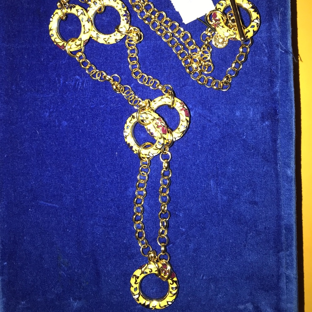 FLORAL ENAMEL LONG NECKLACE Saffron/Gold Classic circle link